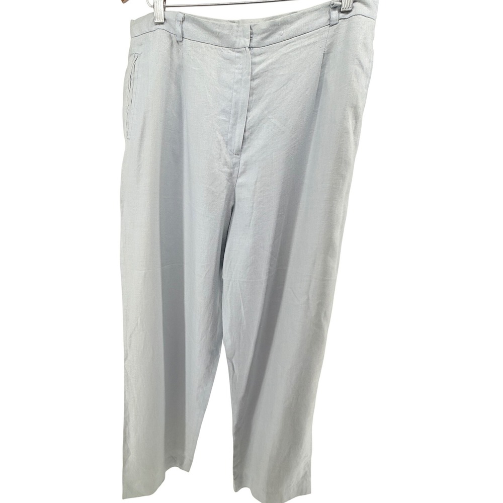 Ralph Lauren Womens‎ 14 Light Blue 100% Linen Straight Leg High Rise Trousers